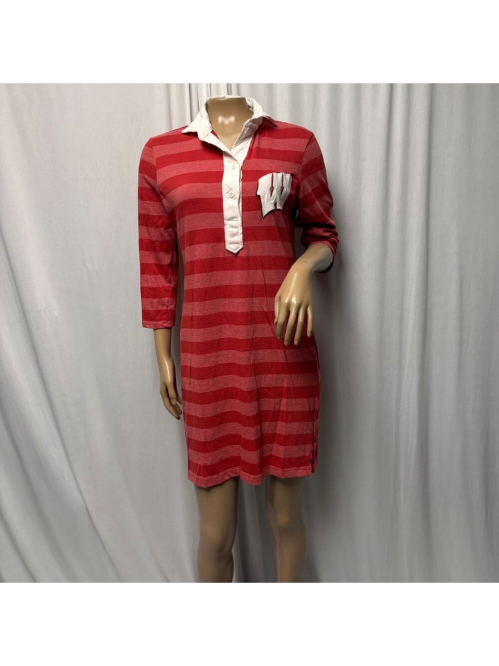 University T Wisconsin Badgers Striped Rugby Polo Dress Size Medium Red White